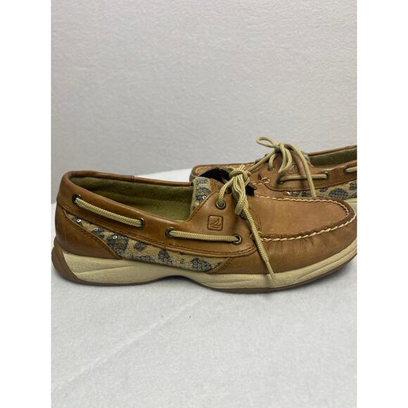 Sperry Top Sider Angelfish Leopard Print Sequin Boat Shoes Women's Size 7.5 - Picture 2 of 10